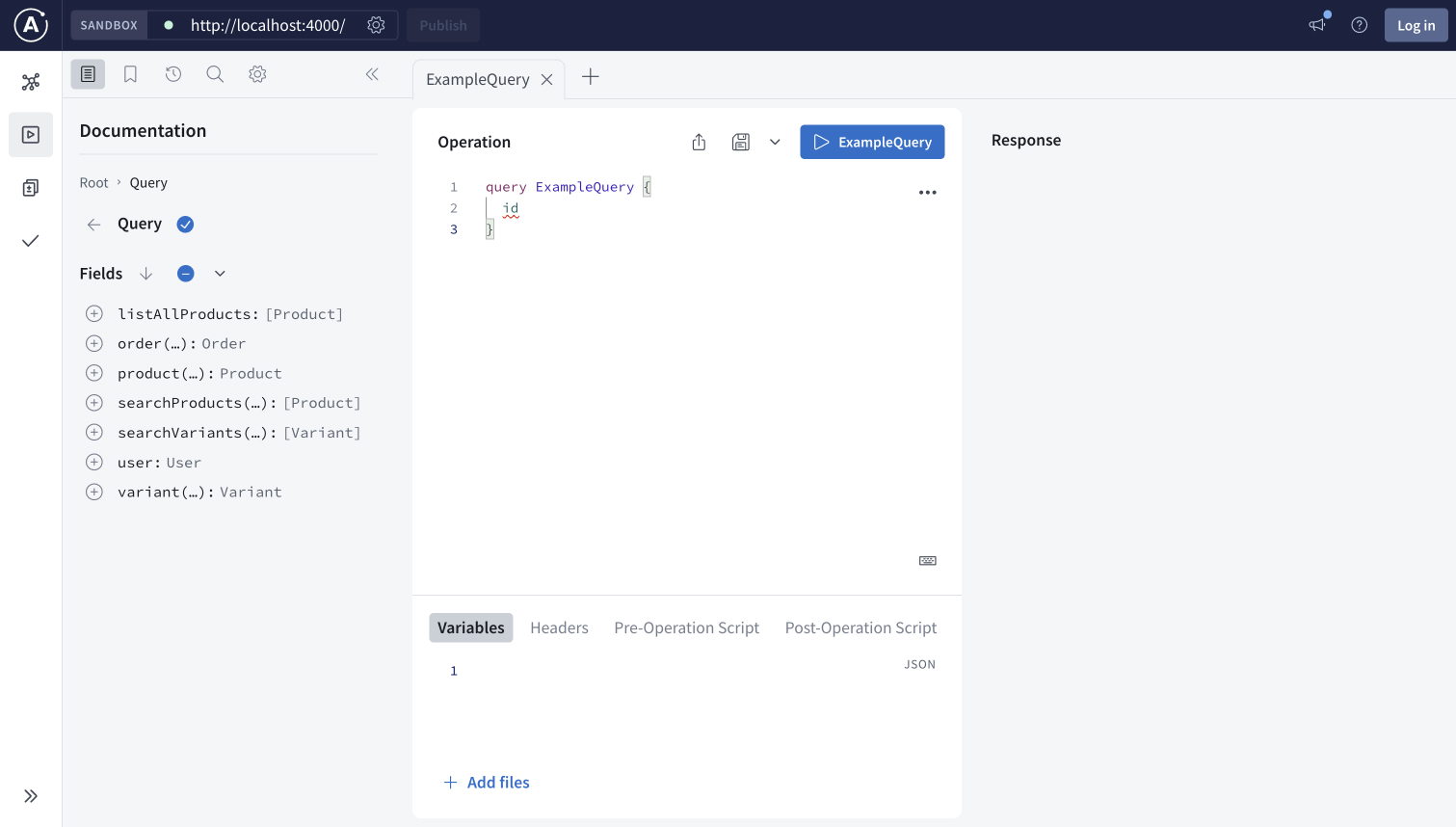 The Apollo Sandbox with a prepopulated example query.