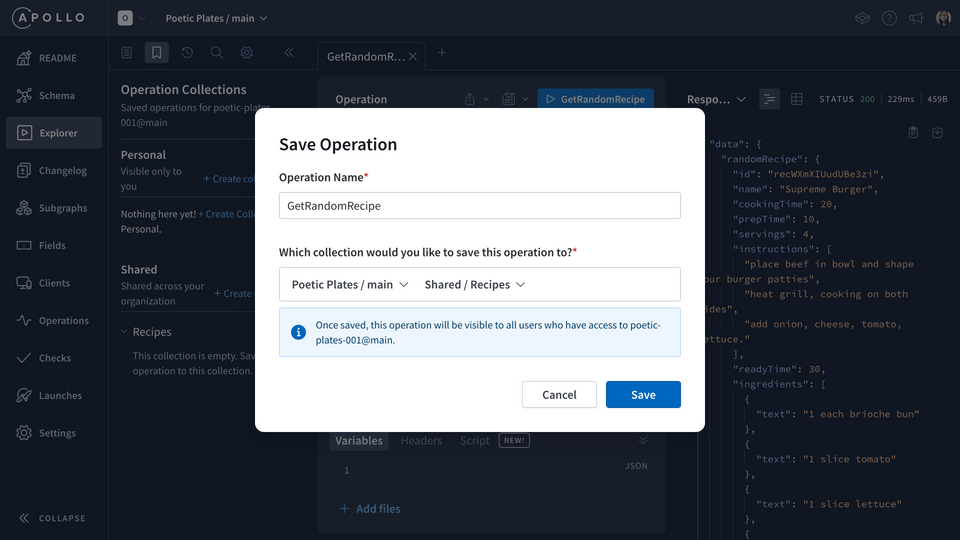 Filling in the operation details in the operation collection modal