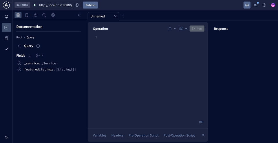 The Apollo Sandbox Explorer, connected to the running DGS server endpoint