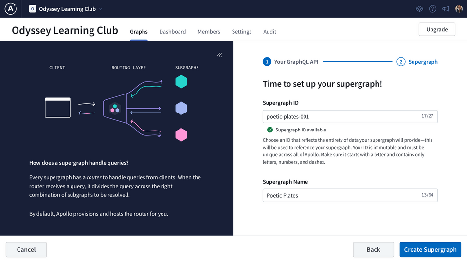 Step 2 of supergraph creation with the ID and name filled out