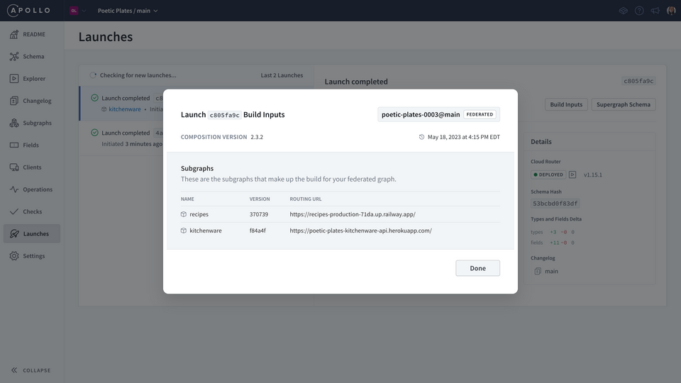 Build inputs for a launch