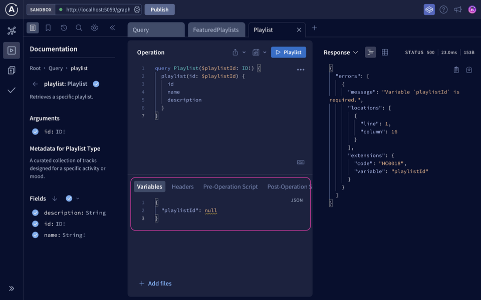 GetPlaylist operation with null variable