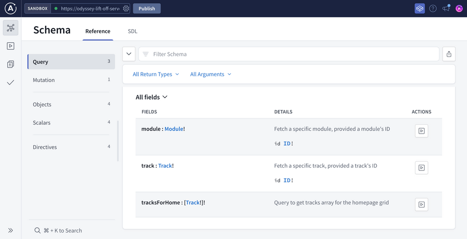 The Query page scrolled down to show the different fields on the type