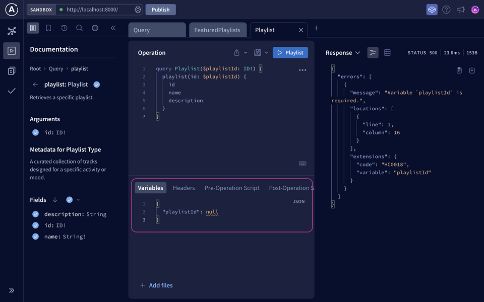 GetPlaylist operation with null variable