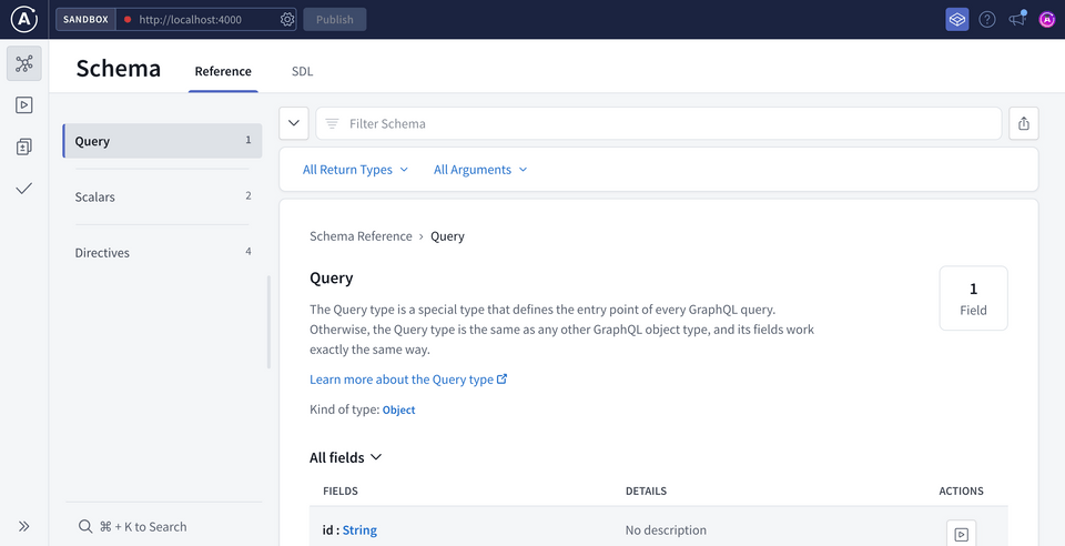 A screenshot of the Schema page in Sandbox