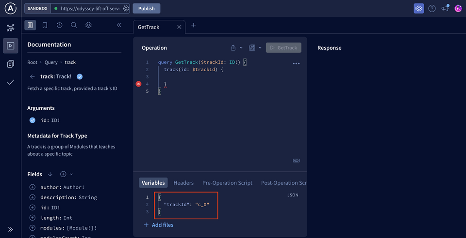 Screenshot identifying the Variables panel in the Explorer, with the track id of 'c_0'