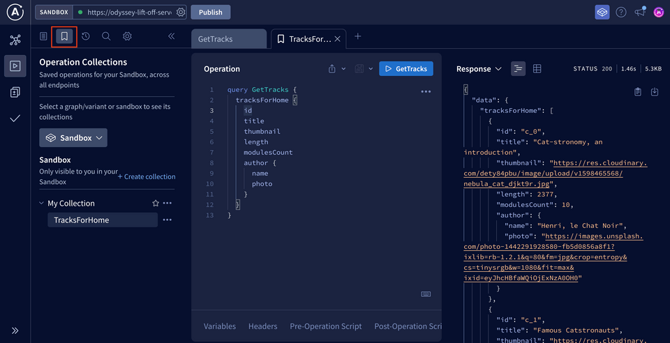 Opening the Operation Collections panel to access a saved operation.