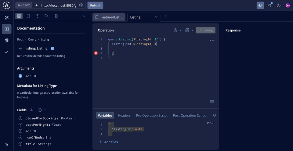 The Explorer Operation panel, filled in with the listing operation and some additional syntax for the variable