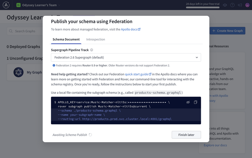 Studio, publish schema modal