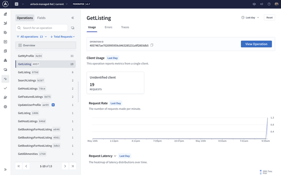 Operations page filter for a specific operation in Studio