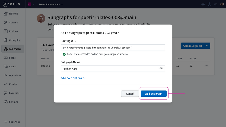 Add a subgraph modal