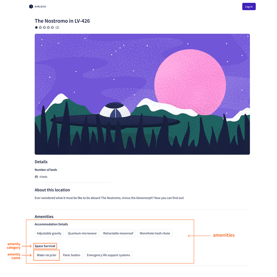 A screenshot of Airlock, focused on a particular listing's amenities